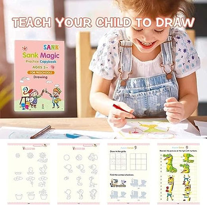 NEW Magic Copybook Set Writing Tool for Kids (4 BOOKS,1 PEN, 1 GRIP, 10 REFILL)