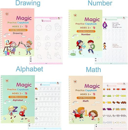 NEW Magic Copybook Set Writing Tool for Kids (4 BOOKS,1 PEN, 1 GRIP, 10 REFILL)
