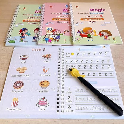 NEW Magic Copybook Set Writing Tool for Kids (4 BOOKS,1 PEN, 1 GRIP, 10 REFILL)